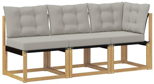 vidaXL Outdoor Mittel- und Ecksofa mit Kissen 3 Stück Weiß, Akazienholz Balkonmöbel, modernes, Robustes Lounge-Set für vielseitige Garten-Nutzung, wetterfest und schick