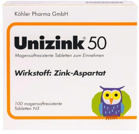Unizink 50 magensaftresisitente Tabletten, effektive Zinkversorgung für ein starkes Immunsystem, gesunde Haut, Haare und Nägel sowie zur Vorbeugung von Erkältungen und Müdigkeit, 100 St