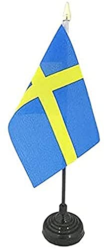 AZ FLAG - Sweden Table Flag 4'' x 6'' - Swedish Mini Desk Flag 100% Polyester 15 x 10 cm - Office Mini Banner with 10'' Pole - Golden Spear