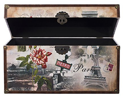 Kista Box SJ08551 New York, Paris, Italien, träkista täckt med konstläder skattkista (storlek XL 59 cm x 36 cm x 33 cm Paris)