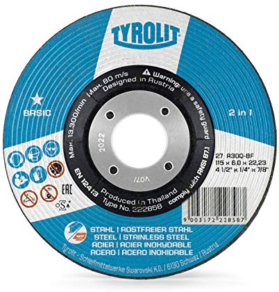 TYROLIT Schruppscheibe 115x6x22,23 mm gekröpft A30Q BASIC Stahl/Edelstahl (10 Stück)