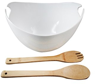 Gracious Dining - Ensaladera ovalada de 3 piezas, con herramientas, color blanco y natural