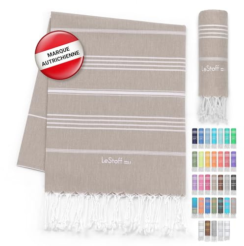 LeStoff Hamamtuch - 100% Bio-Baumwolle, 95 x 180 cm, Vorgewaschen, Saugstark, Schnelltrocknend, Badetuch, Badehandtuch groß, Saunatuch Herren, Saunahandtuch Damen, für Sauna, Wellness, Spa (Beige)