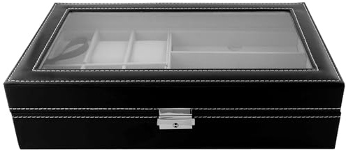 Grinscard Kombi Schatulle für Uhren und Brillen - Schwarz ca. 33 x 20 x 8 cm - Sonnenbrillen und Uhr Präsentationscase