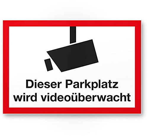Parkeringsplats videoövervakning plastskylt (30 x 20 cm) – Varning: försiktighet videoövervakning – anvisningar/noteringskort videoövervakning – varningsskylt