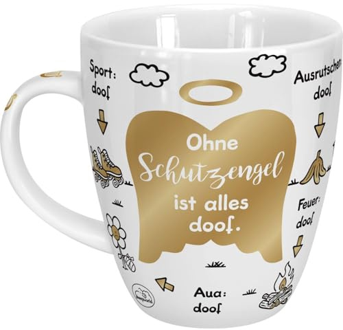Sheepworld Tasse Ohne Schutzengel ist alles doof | Porzellan, 45 cl | Porzellantasse für Kaffee und Tee, Tasse mit Spruch, Schutzengel | 46507