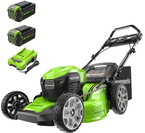 Greenworks 40V 21 Brushless Cordless (Smart Pace / Self-Propelled) Lawn Mower (75+ Compatible Tools), (2) 4.0Ah Batteries and Charger Included