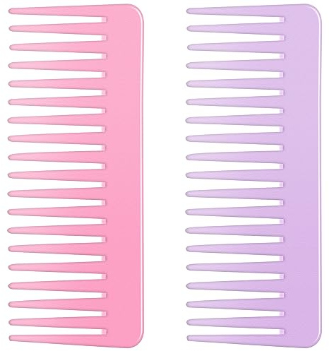 Wide Tooth and Large Detangling Comb Set for Long, Curly, Wet Hair - No Handle Styling, Shampoo & Detangling Combs (2 Pieces - Pink, Purple)