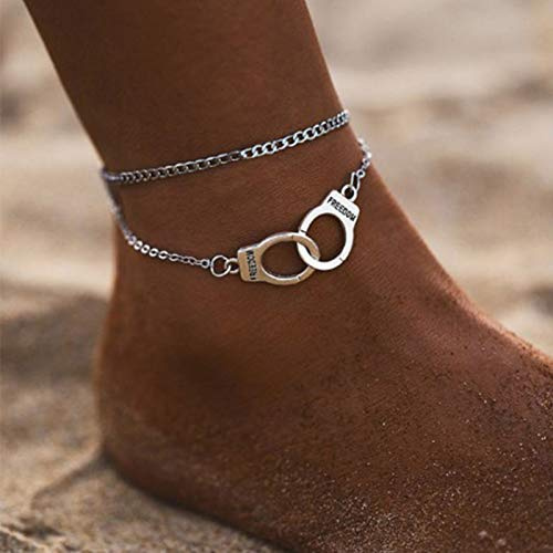 Yienate Boho Love Handschellen Charm Fußkettchen zierlich Silber Layered Fußkettchen Armband Strand Fußkette Schmuck Zubehör für Frauen und Mädchen
