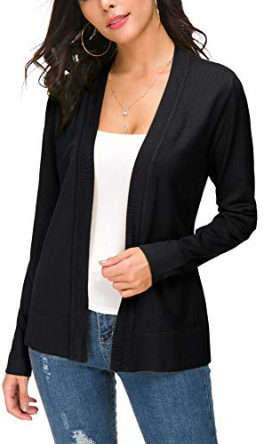 EXCHIC Donna Casuale Lunghe Maniche V Collo Aperto Fronte Maglia Cardigan
