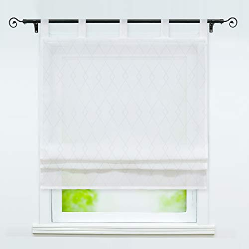 Joyswahl Leinenoptik Raffrollo halbtranpsatente Raffgardine mit Karo-Design »Cosima« Wohnzimmer Schals mit Schlaufen Weiß BxH 80x140cm 1er Pack