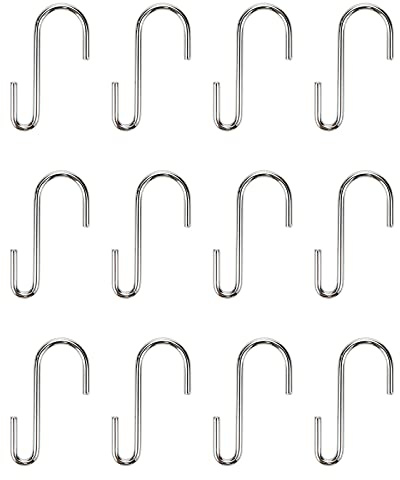 Sscon S-Haken, 12 Stück, 5,1 cm, Karbonstahl, Metall, zum Aufhängen, silberfarben | Diese 12 silbernen S-Haken aus Karbonstahl messen 5,1 cm zum Aufhängen und Organisieren von Gegenständen