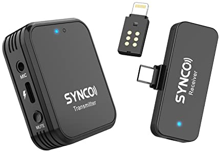 SYNCO Wireless-Lavalier-Smartphone-Handy-Mikrofon 9 kreativ Soundeffekt 2.4GHz MFi Zertifiziert 150m Audioübertrag Ansteckmikrofon Kabellos Funkmikrofon Lightning USB-C für Handy Smartphone G1TL