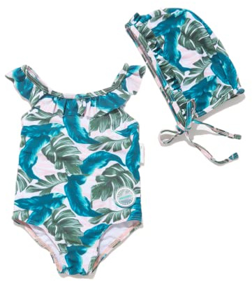 BONVERANO Traje de baño para bebés y niñas, Traje de baño Cremallera de una Pieza con protección Solar UPF 50+ (bambú 4, 12-18 Meses)