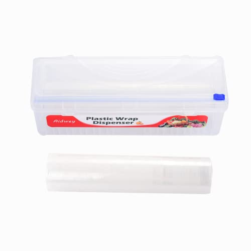 Plastic Wrap Dispenser with Cutter -Cling Wrap Dispenser with Slide Cutter for Food Film, Tin Foil, Aluminum Foil, Baking Paper (Plastic Wrap Dispenser + 12'' x 492' BPA Free Film)