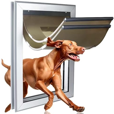 HANIML Große Hundetür aus Aluminium mit Magneten, Doppelklappen, Hundetür für große Hunde bis zu 45 kg, extrem wetterfest, energieeffizient, mit abschließbarem Panel