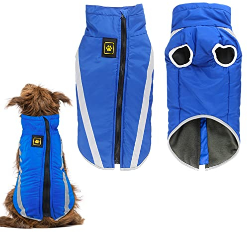 Hund Wintermantel, Hunde Wintermantel Wasserdicht, Mit Fleece gefütterte Hundejacke für kleine, mittelgroße Hunde den Winter und kaltes Wetter Winddichte extraweiche Hundeweste (4XL, blau)