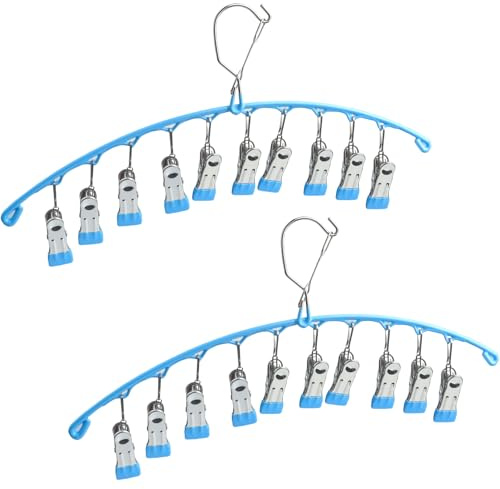 Roellgs 2Pack Drying Hanger, Stainless Steel Drying Rack, Drip Hanger With 10 Pegs for Underwear Socks Bra Panty Gloves, Windproof, Quickly Remove Clothes from Hanger (blue)