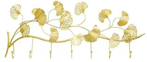 JALYKA Wandgarderoben Wandgarderobe Aus Metall, Kreative Dekorative Ginkgo-Biloba-Haken, Hängender Kleiderhaken for Den Wohnzimmereingang (Color : Gold, S : 85 * 34CM)