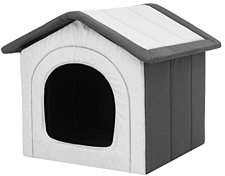Hundehaus Hundehütte für kleine Hunde - Katzenhaus, Katzenhöhle - mit herausnehmbarem Dach - Tierhaus für Katzen und Hunde für Drinnen/Indoor - Asche/Graphit - 38 x 32 x 38 cm [R1 / S]