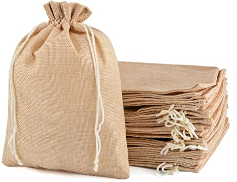 CLTPY 25 stycken jutepåsar med dragsko, jutepåse 15 x 20 cm bomullspåsar tygpåsar för adventskalender, presentpåsar för bröllop, souvenir, jul