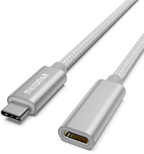 Maxonar USB C Verlängerungskabel 2M/6,6Ft USB3.2(5Gbit/s) Typ C Stecker-Buchse Verlängerung 5A Laden für Mac Book Pro 2022 M2 Pro M1 Max i Pad air 5/Galaxy S23/S22/S21/Note20 Pixel 8 Dell XPS Silber