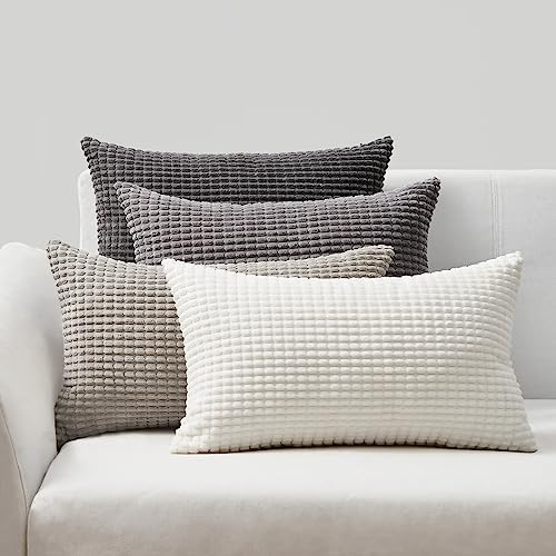 Topfinel Kissenbezug 30x50 cm Grau 4er Set Cord körnig Kissenbezüge Kissenhülle Dekokissenbezug Sofakissen Dekokissen deko für Sofa Schlafzimmer Wohnzimmer Balkon Kinder flauschig Farbverlauf