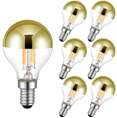 karedle oard 6er Pack G45 Kopfspiegellampe Golden LED Glühbirne E14-Sockel Edison Lampe ersetzt 40 Watt, 4W, 240 Lumen, 2700K warmweiß, LED Filament Fadenlampe, mit dimmenden, 220V, Gold