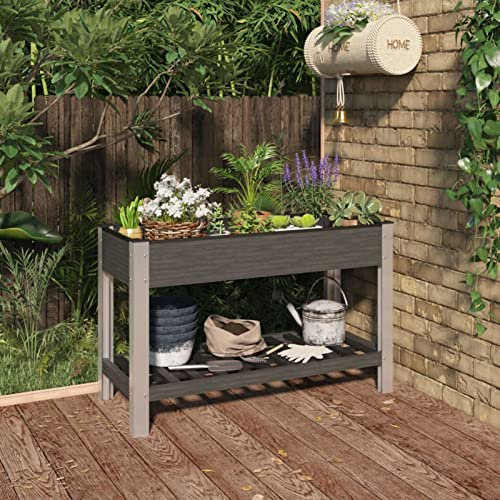 Tidyard Arriate,Macetero,Jardinera con Patas,Arriate de Jardín con Estante,Tiestos Exterior,Maceta Rectangular,Tiestos para Plantas,Jardineras Exterior Balcon,WPC,Gris 120x50x75 cm,Fondo Abierto