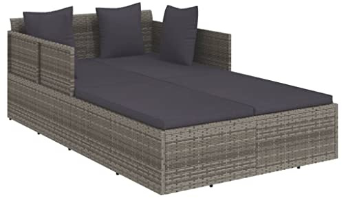 vidaXL Sonnenliege mit Kissen Grau 182x118x63 cm Poly Rattan
