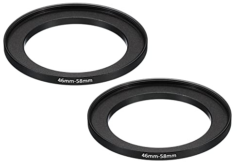 PATIKIL 46mm-58mm Metal Step Up Ring, 2 Pack Camera Lens Filter Adapter Ring Aluminum Filter Adapter Ring for Camera Lenses Hood, Black