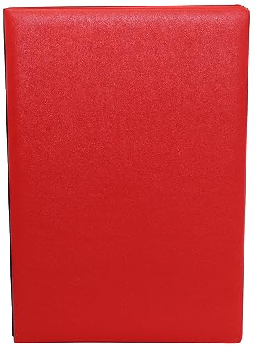 Unterschriftenmappe aus glattem Vollrindleder in Rot, Softcover, dehnbarer Rücken, 20 Register-Trennblätter aus stabiler grauer Kartonage, Aufnahme von DIN A4, Prägungen auf Anfrage