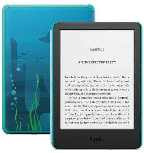 Amazon Kindle Kids (newest gen) - If it breaks, we will replace it, includes age-appropriate books and cover, with glare-free display, faster page turns – 16 GB – Ocean Explorer