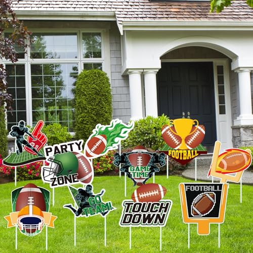 DoubleFill 10 cartelli da cortile di calcio con paletti, decorazioni per cortile, palloni da calcio, decorazioni per prato all'aperto, segno per sport a tema compleanno, baby shower, gioco, squadra,