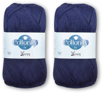 Cottonify Ne 6/4 Pack of 2 100% Combed Cotton Mercerized Crochet and Knitting Yarn| Medium Weight | Gassed & Mercerized Soft Yarn – 186 Yd 100 Grams per Ball | (2, Dark Navy Blue 150)