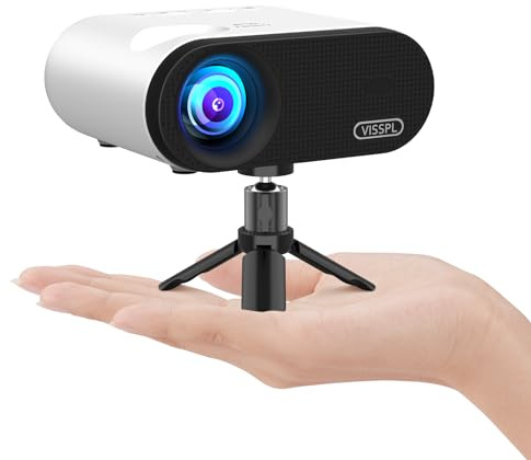 Mini Beamer WiFi Bluetooth, VISSPL 18000L Beamer Klein mit Stativ unterstützt Full HD 1080P, 50% Zoom, ±15° Trapezkorrektur, Mini Projektor Kompatibel mit HDMI, USB, AV, iOS, Android, PC, TV-Stick