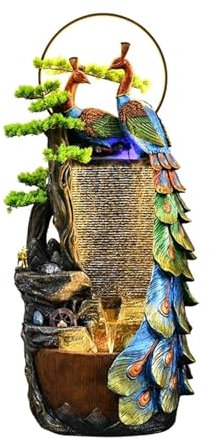 Fontaine de Jardin Décoration Moderne de Fontaine d'eau de Circulation de Paon de rocaille, décoration de Fontaine de Bureau de Cour de Salon Fontaines Extérieures (Color : L)