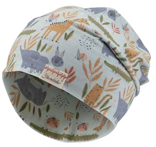 Sterntaler Beanie Safaritiere – Beanie aus Flammgarn-Jersey mit Safaritier-Print, angeschnittene Ohrenklappen, Bindeband, weich und anschmiegsam