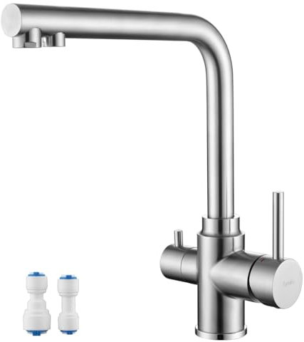 Tondiy Rubinetto Cucina 3 Vie, Miscelatore per Sistemi Osmosi con 2 Uscite, Rubinetti Lavello Acqua Potabile con Doppia Leve, Girevole a 360°, Acciaio Inox, Aeratore Rimovibile, Spazzolato