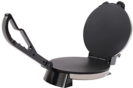 SABUIDDS Pressa elettrica per tortilla, Ø 32 cm, per tortillas fatti in casa, rivestimento antiaderente, pressa per farina di mais, pressa per pasta fino a 200 °C, per campeggio e casa, colore nero