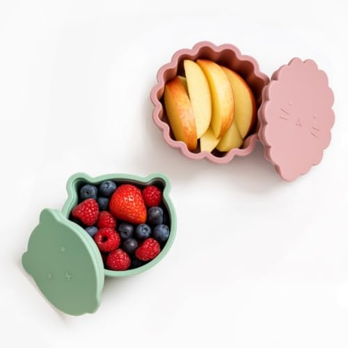 So&So Silikon Snackbox Kinder 2er-Set – Beikost Baby Zubehör, Kleine Dosen mit Deckel, Brotdose Kindergarten, Gefrierdosen Klein für Obst & Snacks