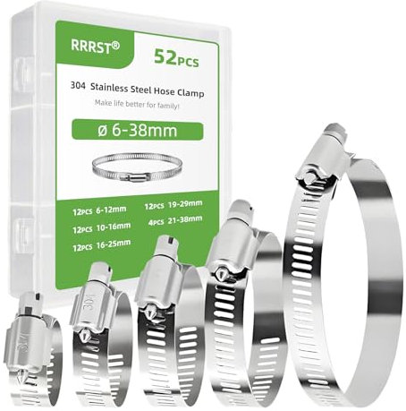 RRRST 52pcs 6-38mm collier de Serrage Metallique Inox – 304 Acier Inoxydable Résistant à La Corrosion – Pour Piscine, Machine à Laver, Jardin – 5 Tailles Collier Serrage Inox