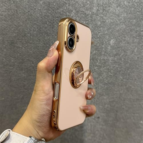 ADKOT Custodia in silicone elettrolitico con supporto ad anello per iPhone 13 15 14pro 12 15Pro Max Mini Plus Bumper Stand Back Cover, rosa, per iPhone 15