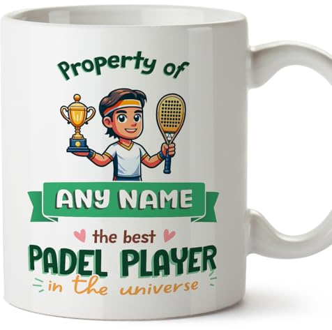 MUGFFINS Personalised Mug for Padel Player man - in English - Property of - Funny Custom Gift for Colleagues - Ceramic 11oz Mug
