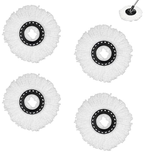 Lot de 4 têtes de balai à franges de rechange, rotatives à 360°, lavables, en microfibre, pour tête ronde universelle de taille standard