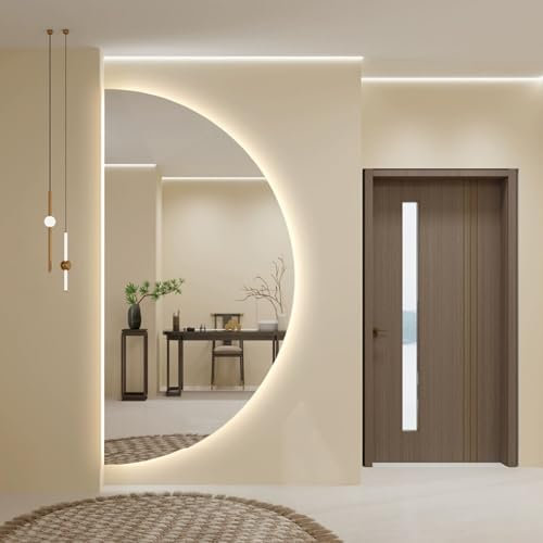 Specchio Semicerchio con LED,Specchio da Bagno Moderno,Specchio Bagno Mezzaluna, Specchio da Parete 3 Temperature Colore, Specchi Decorativi Senza Cornice Mezza Luna,Antiappannamento(60x120cm/23.6x47.