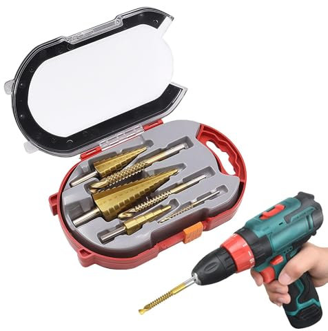 Buhygn Metrisches Stufenbohrer-Set, Stufenbohrer für - Titanbeschichtetes Stufenbohrer-Kombinationsset - Inklusive gezahnter Bohrer für, Aluminium, Kupfer, Blech, passend für die meisten