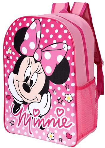 Minnie Mouse Kids Backpack – Large 40cm School Bag – Girls Rucksack with Adjustable Straps & Bottle Pocket – Pink & White