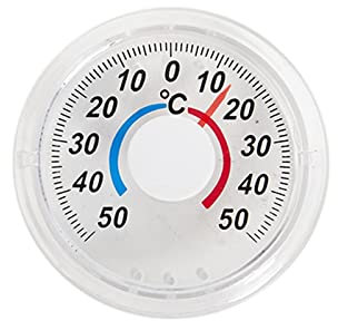 IUBGFTO Rundes Tür- und Fensterthermometer aus Kunststoff, Außentür-/Fensterthermometer, Zeigertyp, Kälte- und Wärmeuhr, 7,5 x 1,8 cm