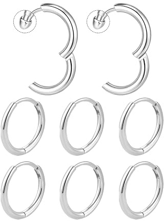 Mochity 4 Paires Boucles d'oreilles Creoles Femme, Boucle d'oreille Creoles Acier Inoxydable, 8-20mm Creole Or Créoles Argent Femme, Piercing Oreille Bijoux